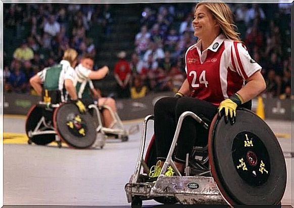 Girl sports in a wheelchair