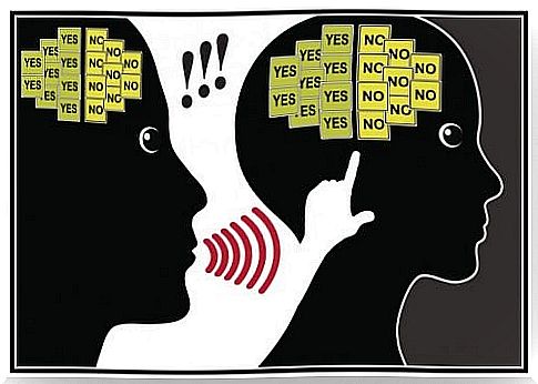 Two heads in which yes no is constantly repeated as an example of gaslighting