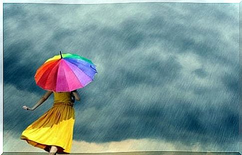 Woman with colorful umbrella