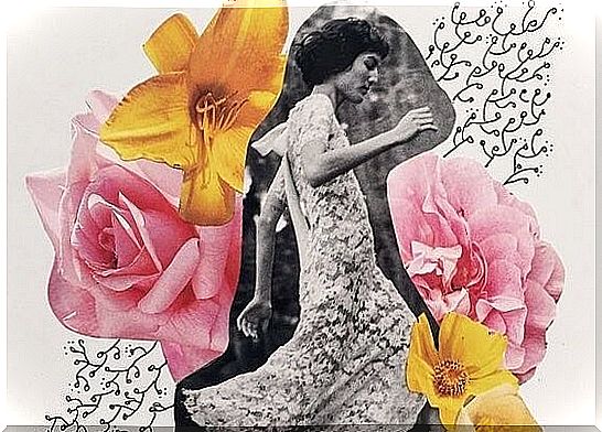 Woman runs among the flowers and has discovered that sometimes the beautiful things come to you when you stop looking